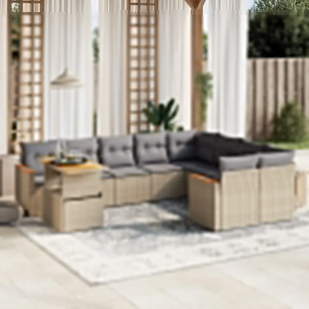 10-delige Loungeset met kussens poly rattan beige vidaXL
