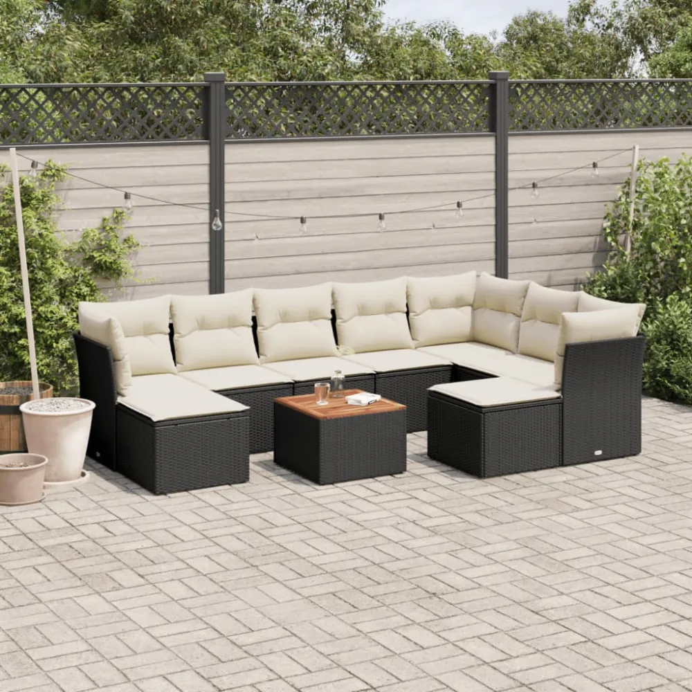 10-delige Loungeset met kussens poly rattan zwart vidaXL