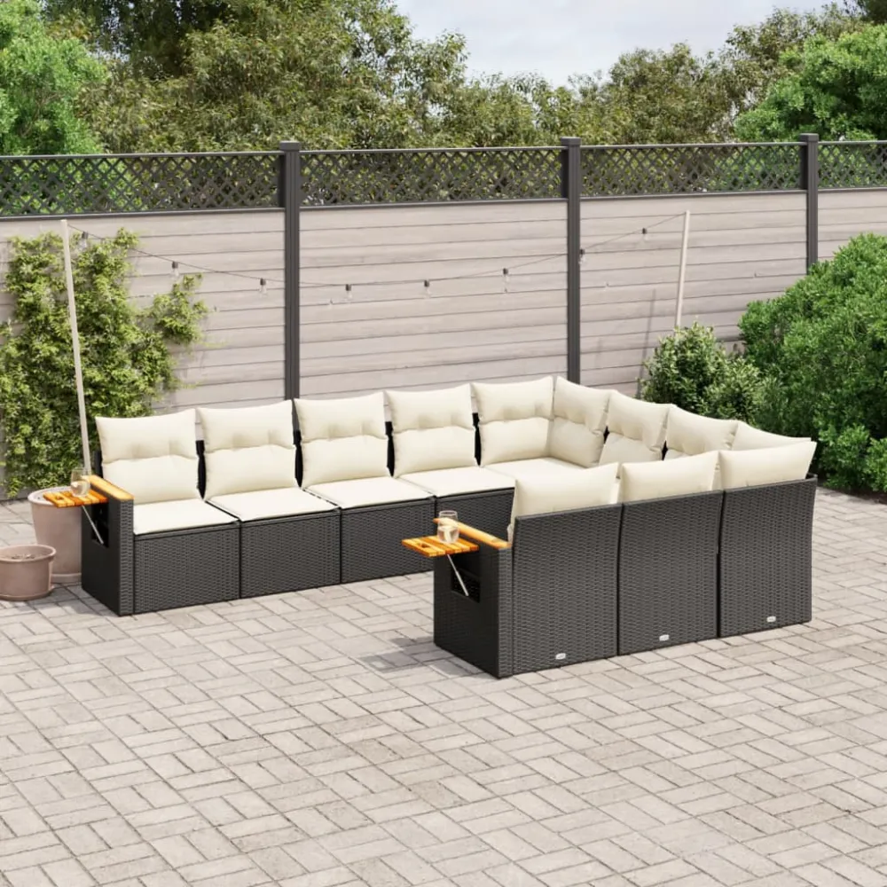 10-delige Loungeset met kussens poly rattan zwart vidaXL