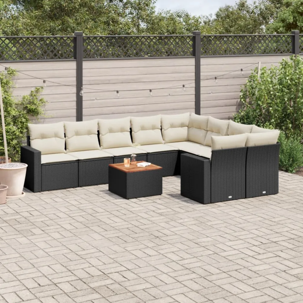 10-delige Loungeset met kussens poly rattan zwart vidaXL