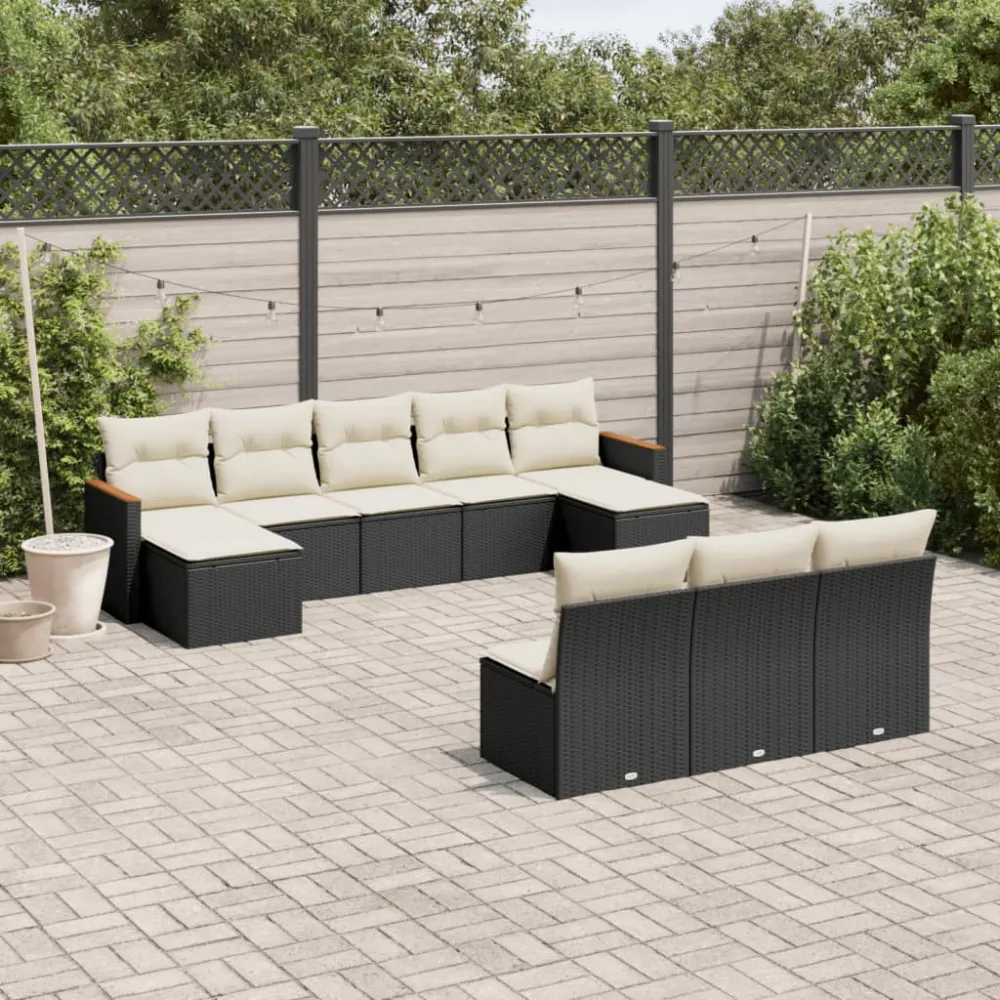 10-delige Loungeset met kussens poly rattan zwart vidaXL