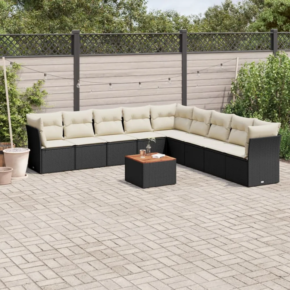 10-delige Loungeset met kussens poly rattan zwart vidaXL