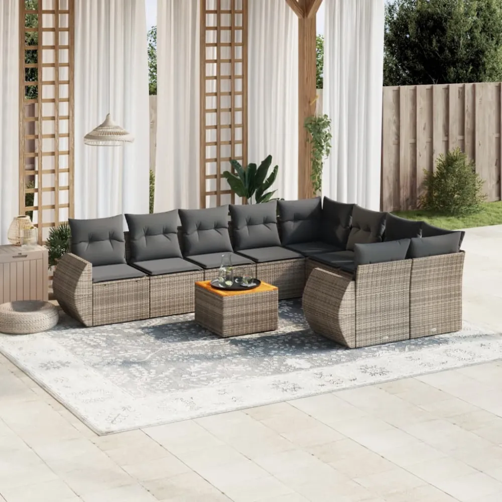 10-delige Loungeset met kussens poly rattan grijs vidaXL
