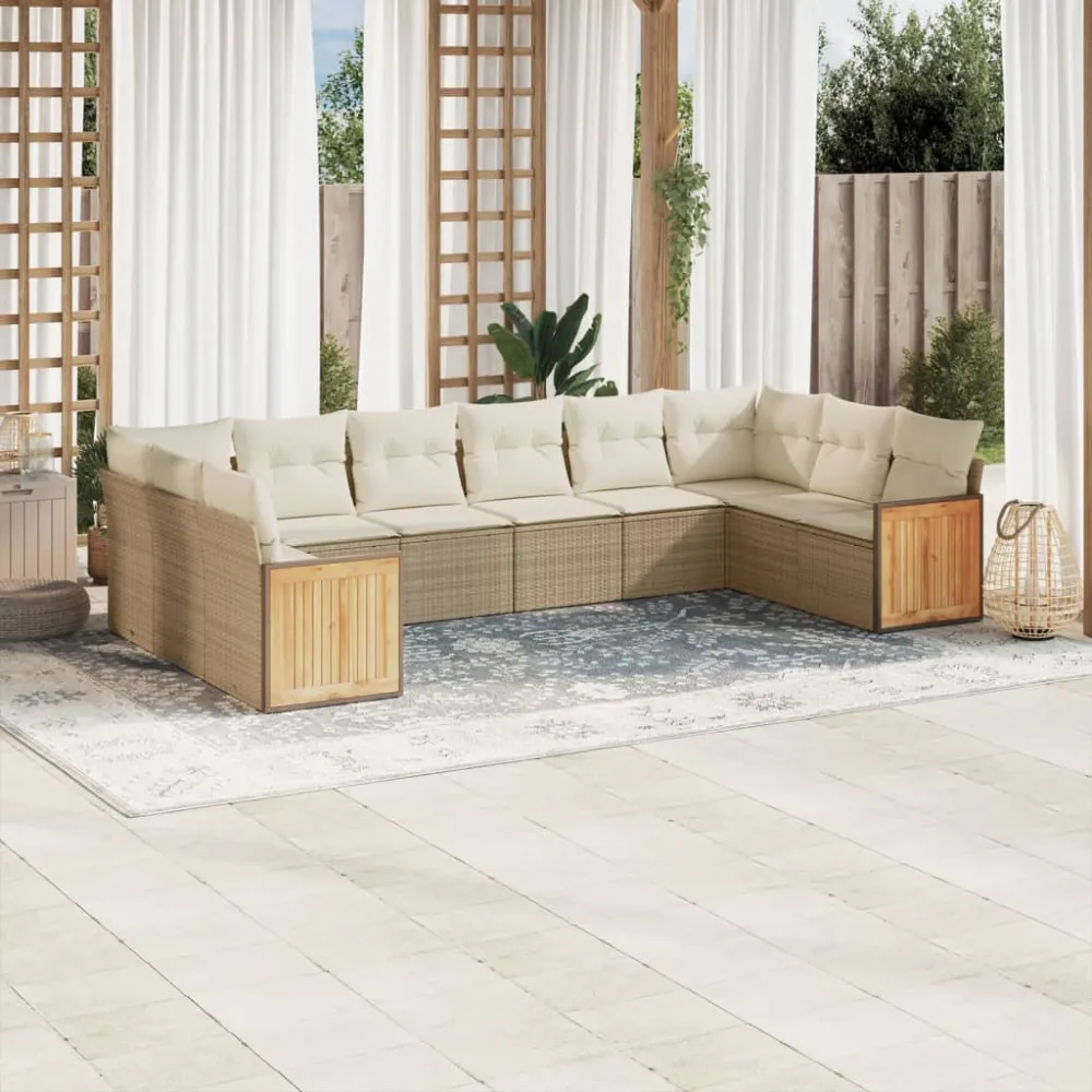 10-delige Loungeset met kussens poly rattan beige vidaXL