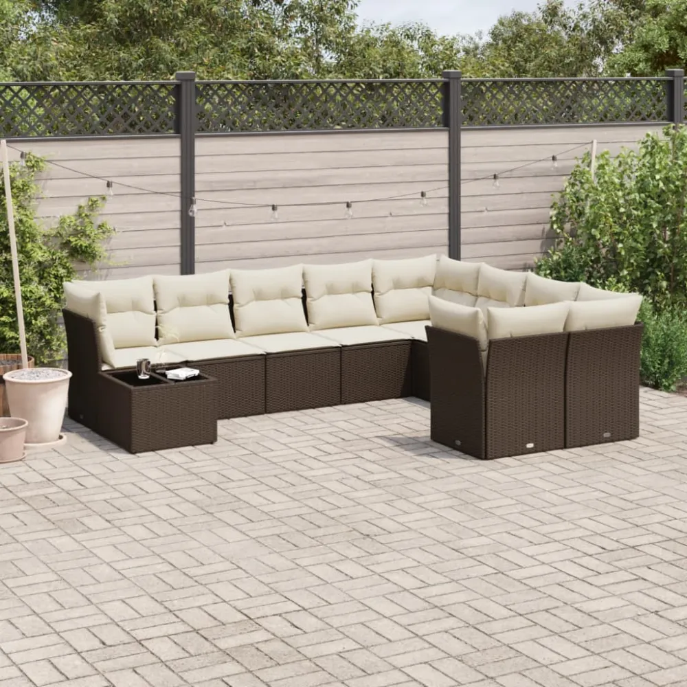 10-delige Loungeset met kussens poly rattan bruin vidaXL