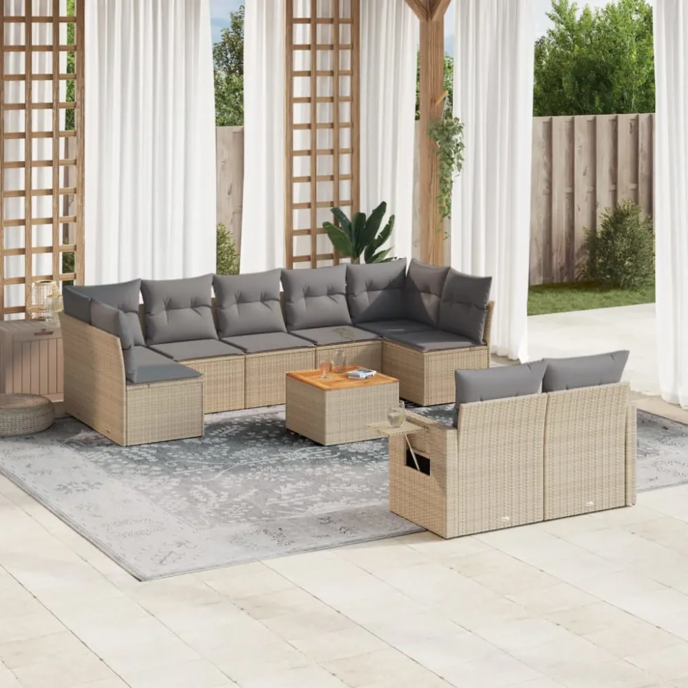 10-delige Loungeset met kussens poly rattan beige vidaXL