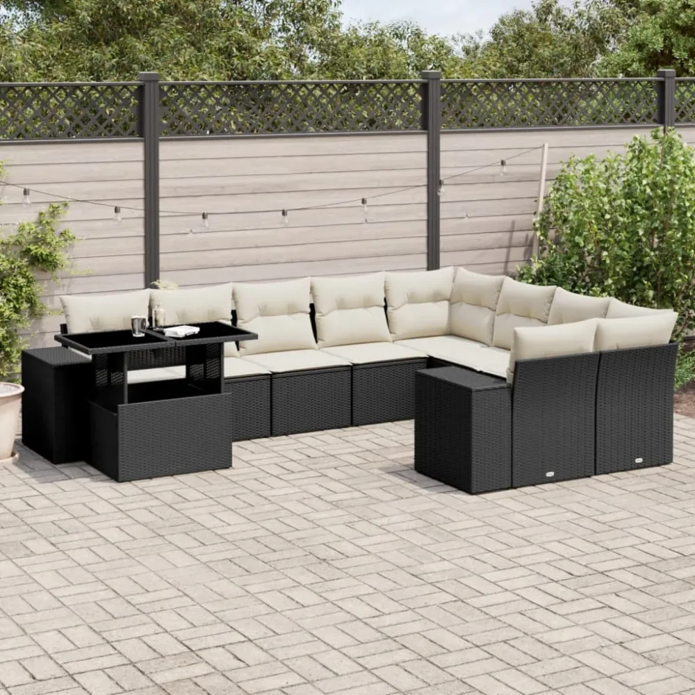 10-delige Loungeset met kussens poly rattan zwart vidaXL