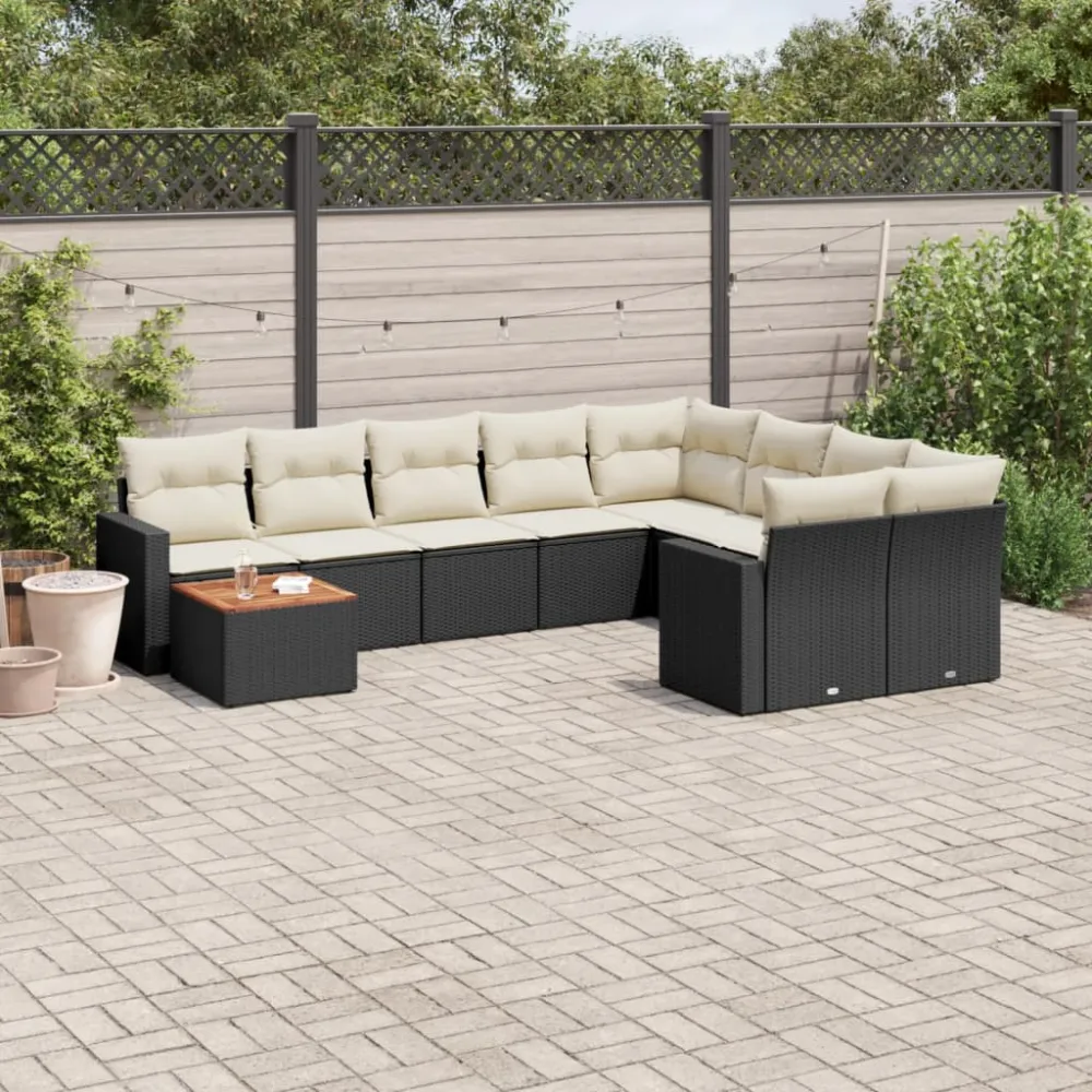 10-delige Loungeset met kussens poly rattan zwart vidaXL