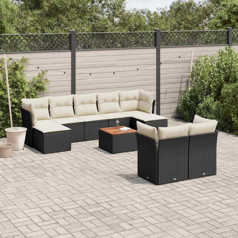 10-delige Loungeset met kussens poly rattan zwart vidaXL