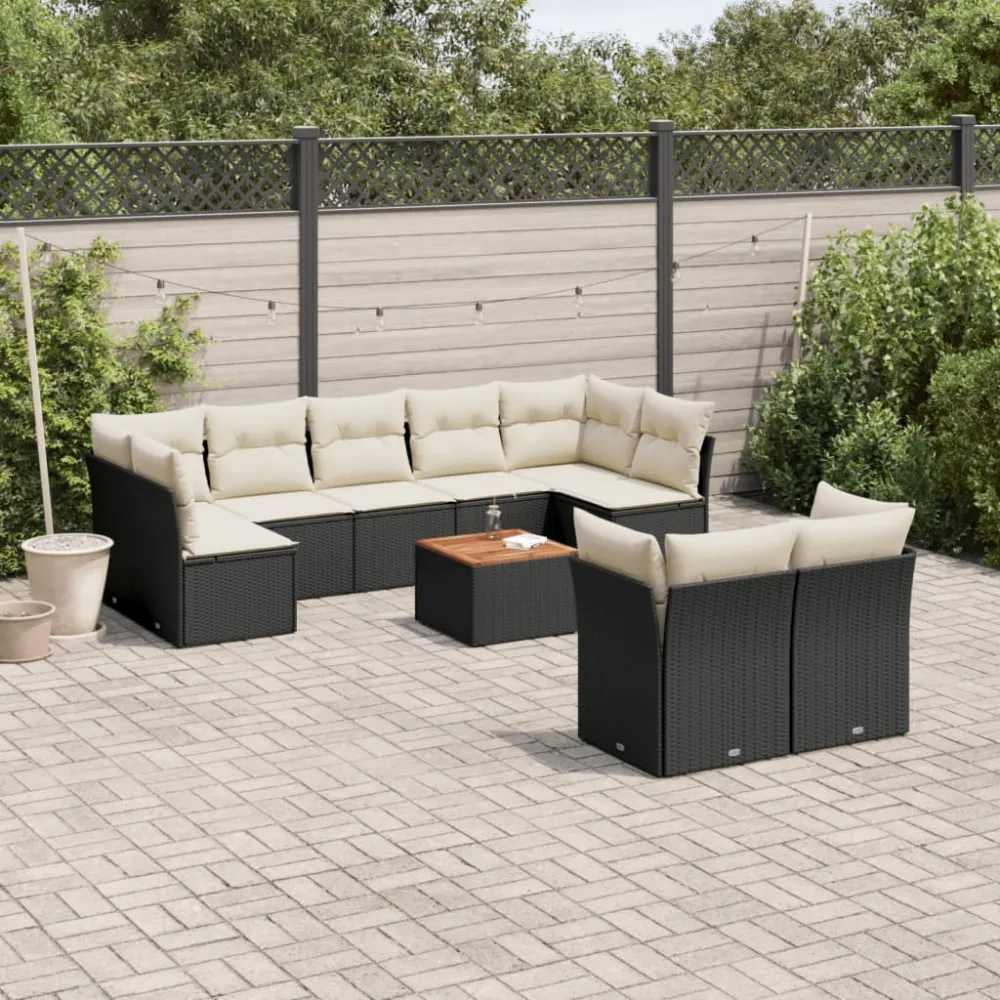 10-delige Loungeset met kussens poly rattan zwart vidaXL