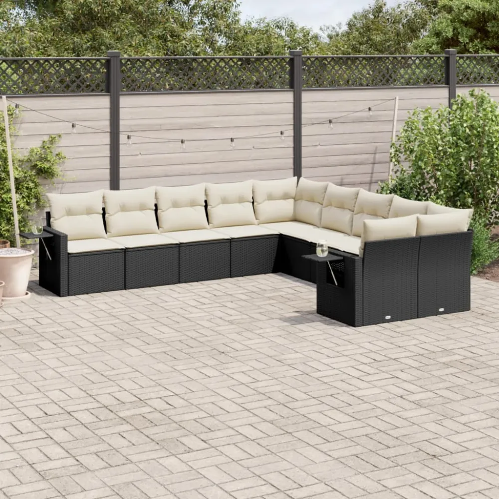 10-delige Loungeset met kussens poly rattan zwart vidaXL