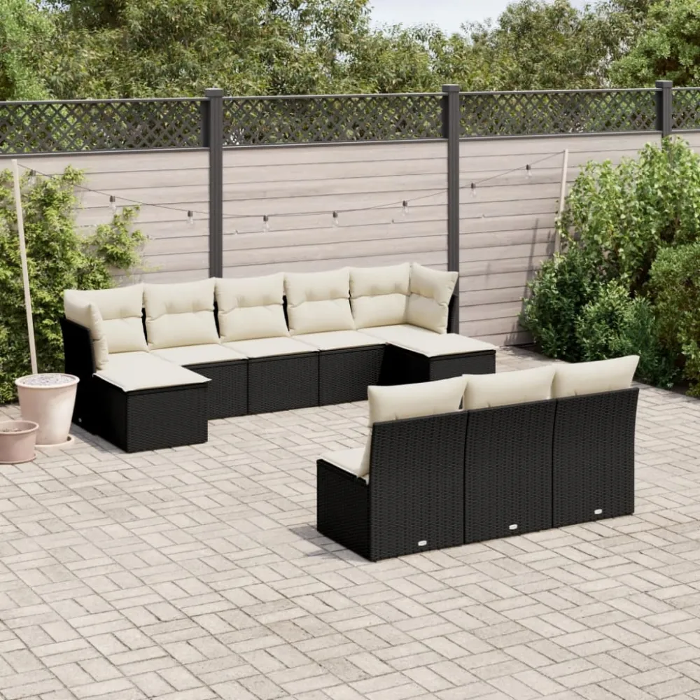 10-delige Loungeset met kussens poly rattan zwart vidaXL