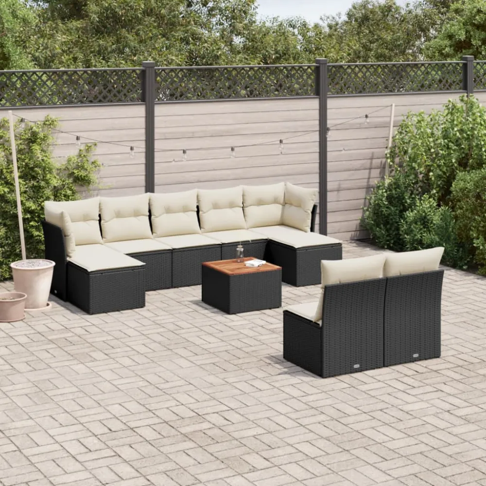 10-delige Loungeset met kussens poly rattan zwart vidaXL