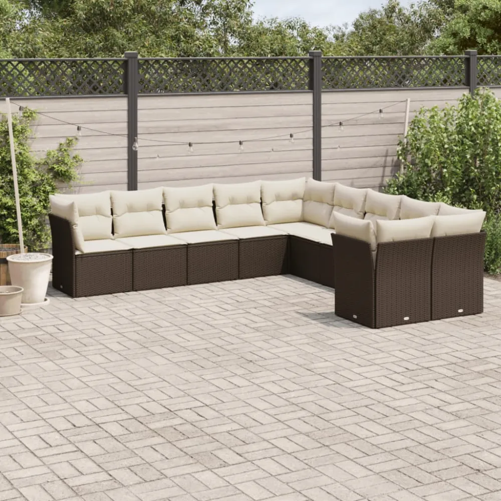 10-delige Loungeset met kussens poly rattan bruin vidaXL