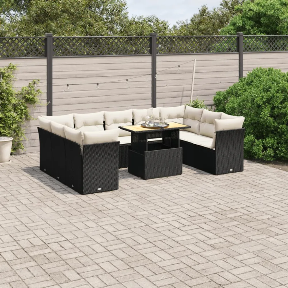 10-delige Loungeset met kussens poly rattan zwart vidaXL
