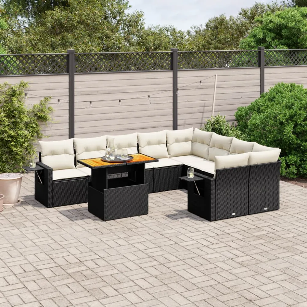 10-delige Loungeset met kussens poly rattan zwart vidaXL