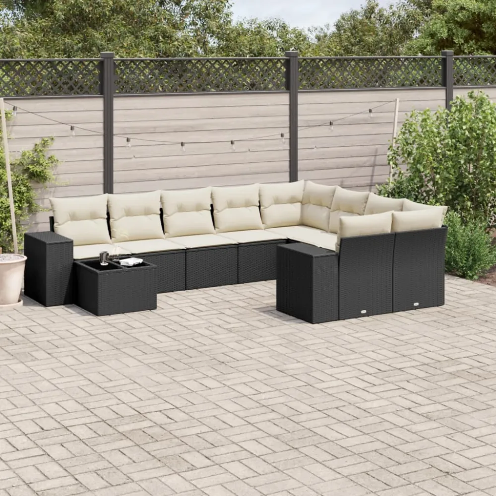 10-delige Loungeset met kussens poly rattan zwart vidaXL