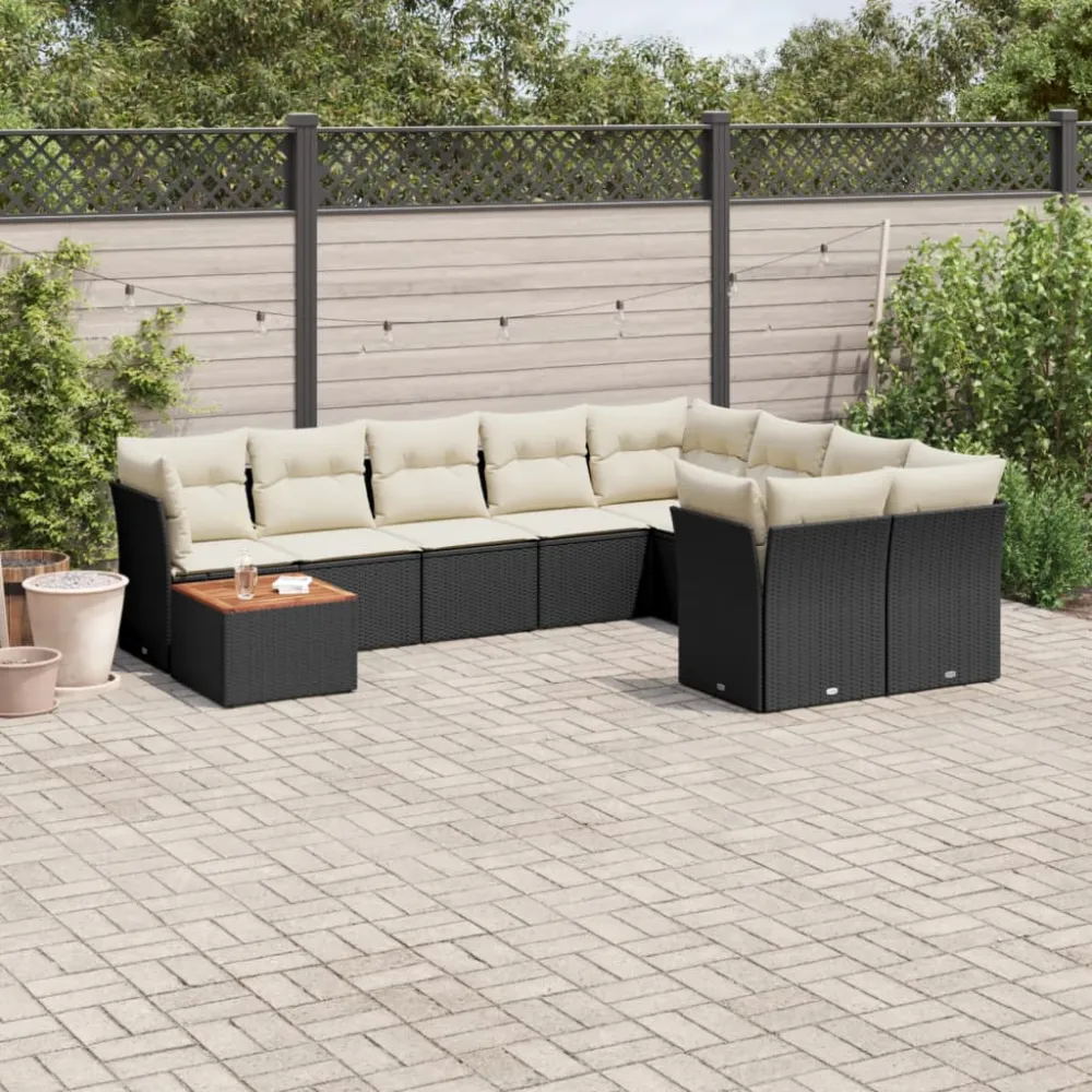 10-delige Loungeset met kussens poly rattan zwart vidaXL