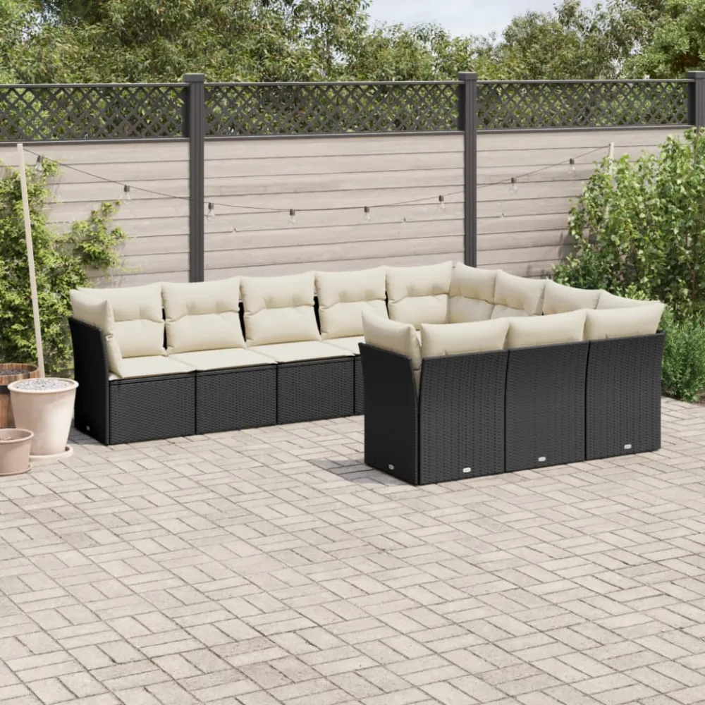 10-delige Loungeset met kussens poly rattan zwart vidaXL