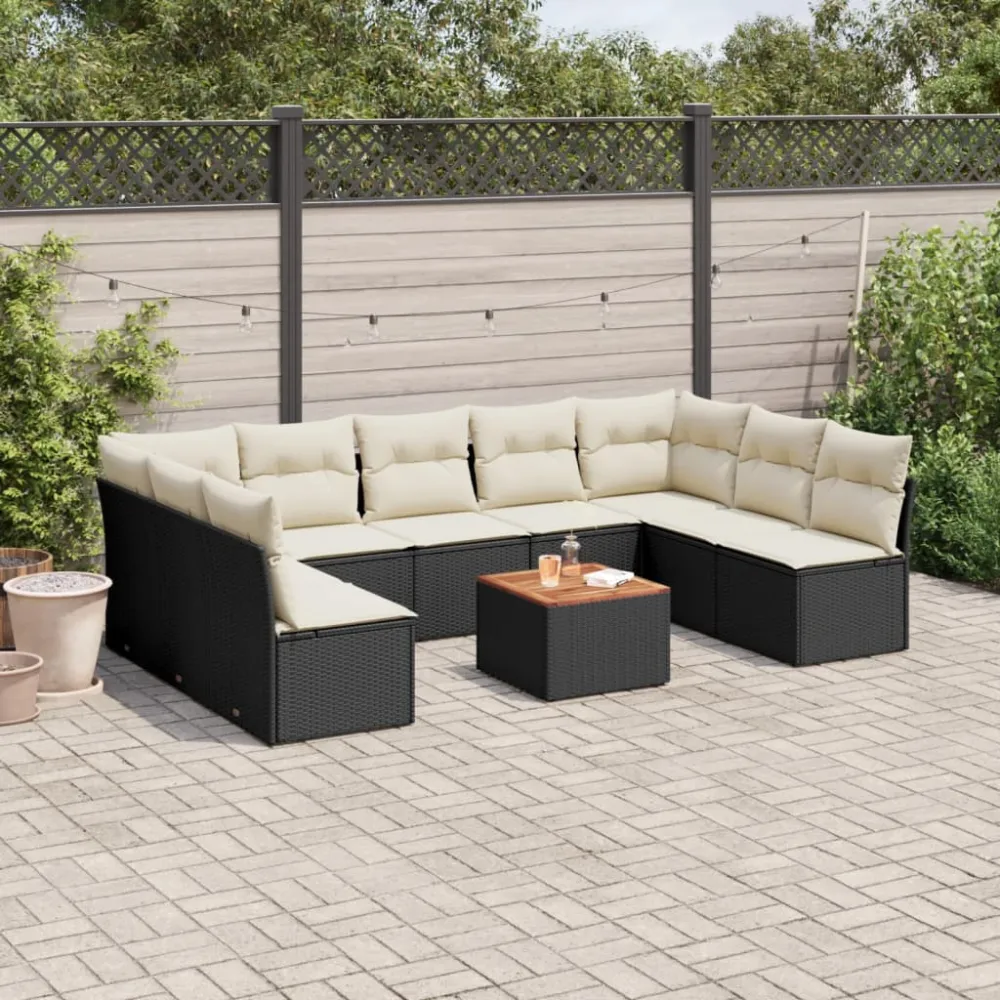 10-delige Loungeset met kussens poly rattan zwart vidaXL