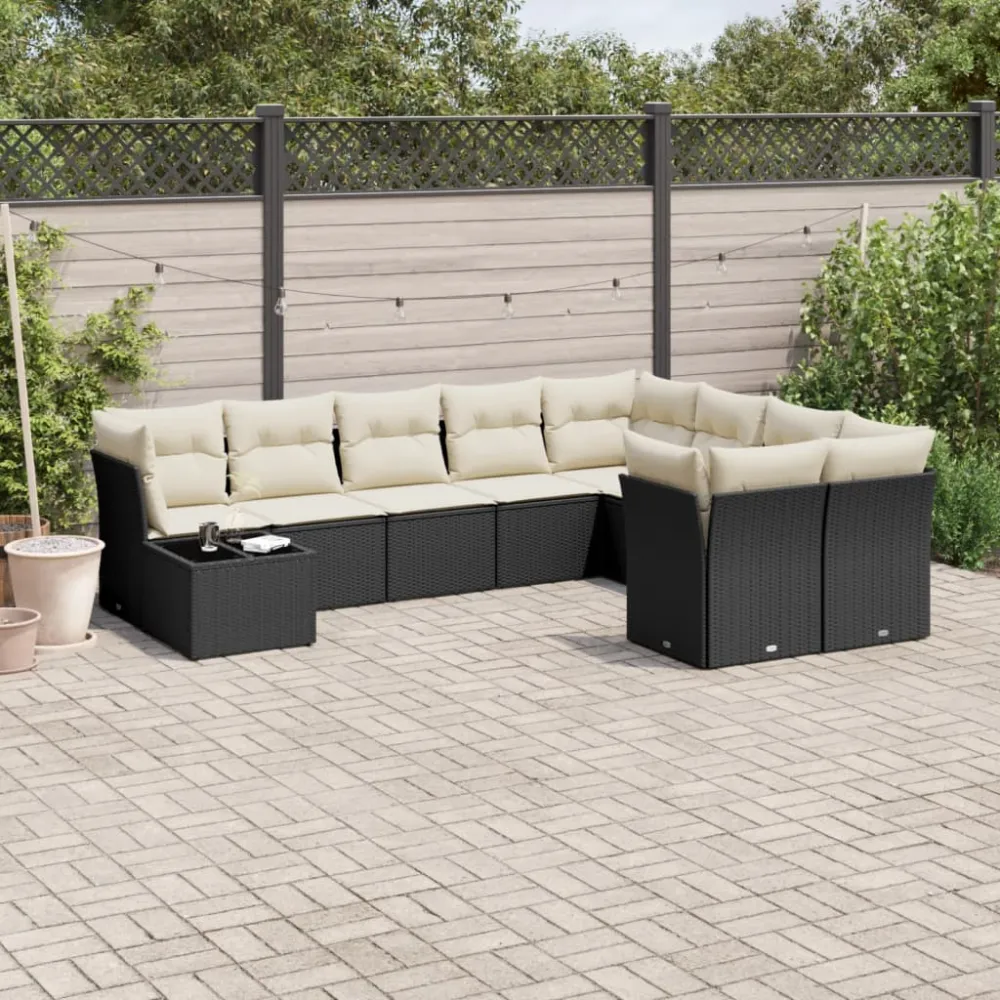 10-delige Loungeset met kussens poly rattan zwart vidaXL