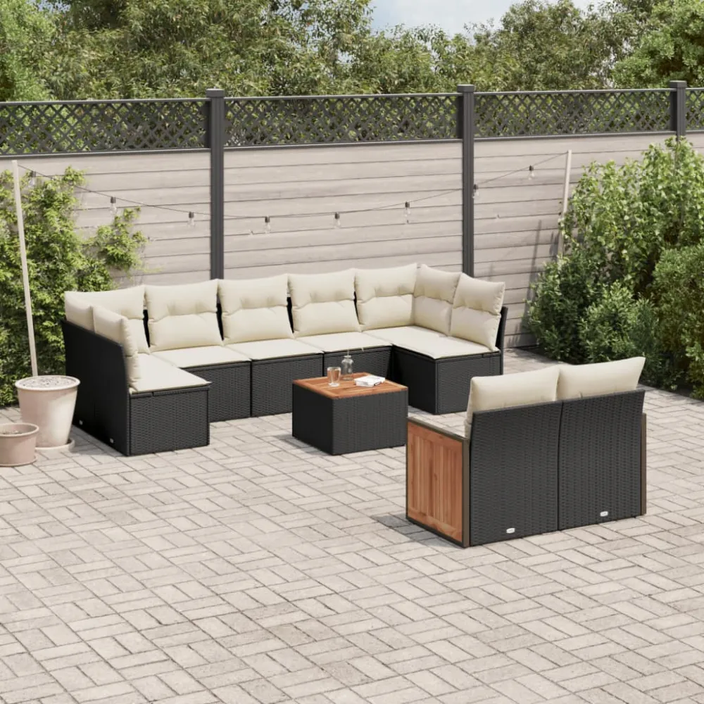 10-delige Loungeset met kussens poly rattan zwart vidaXL