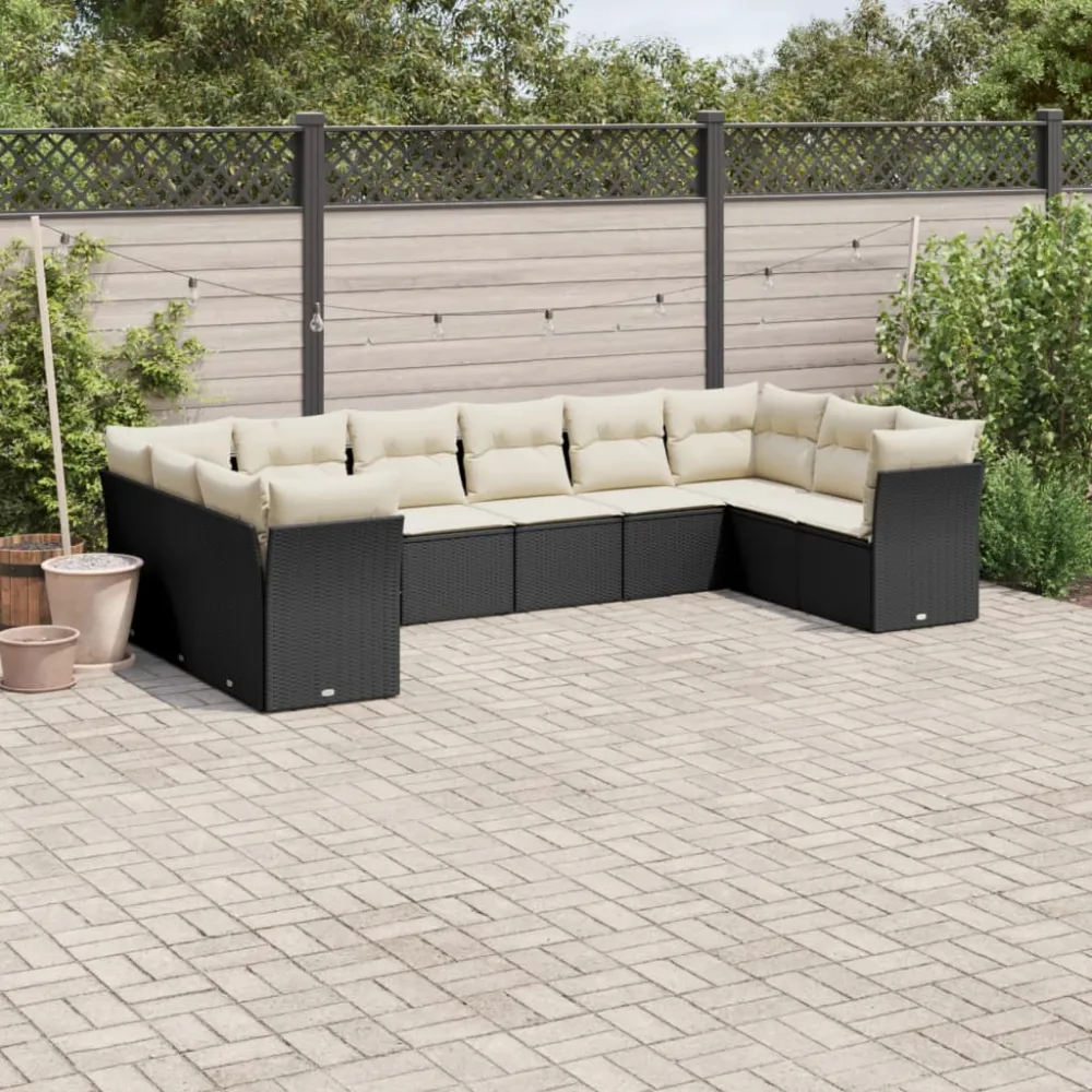 10-delige Loungeset met kussens poly rattan zwart vidaXL