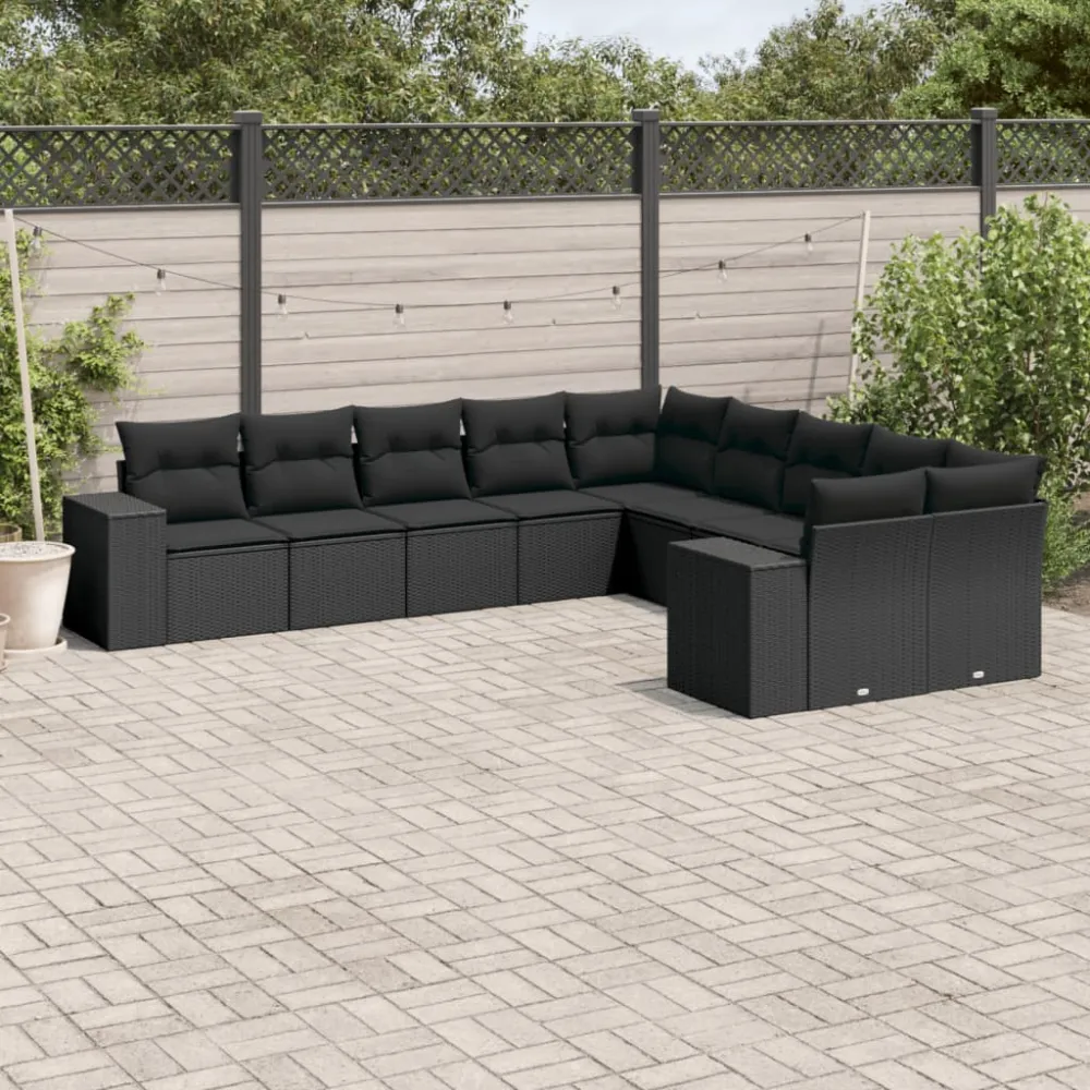 10-delige Loungeset met kussens poly rattan zwart vidaXL