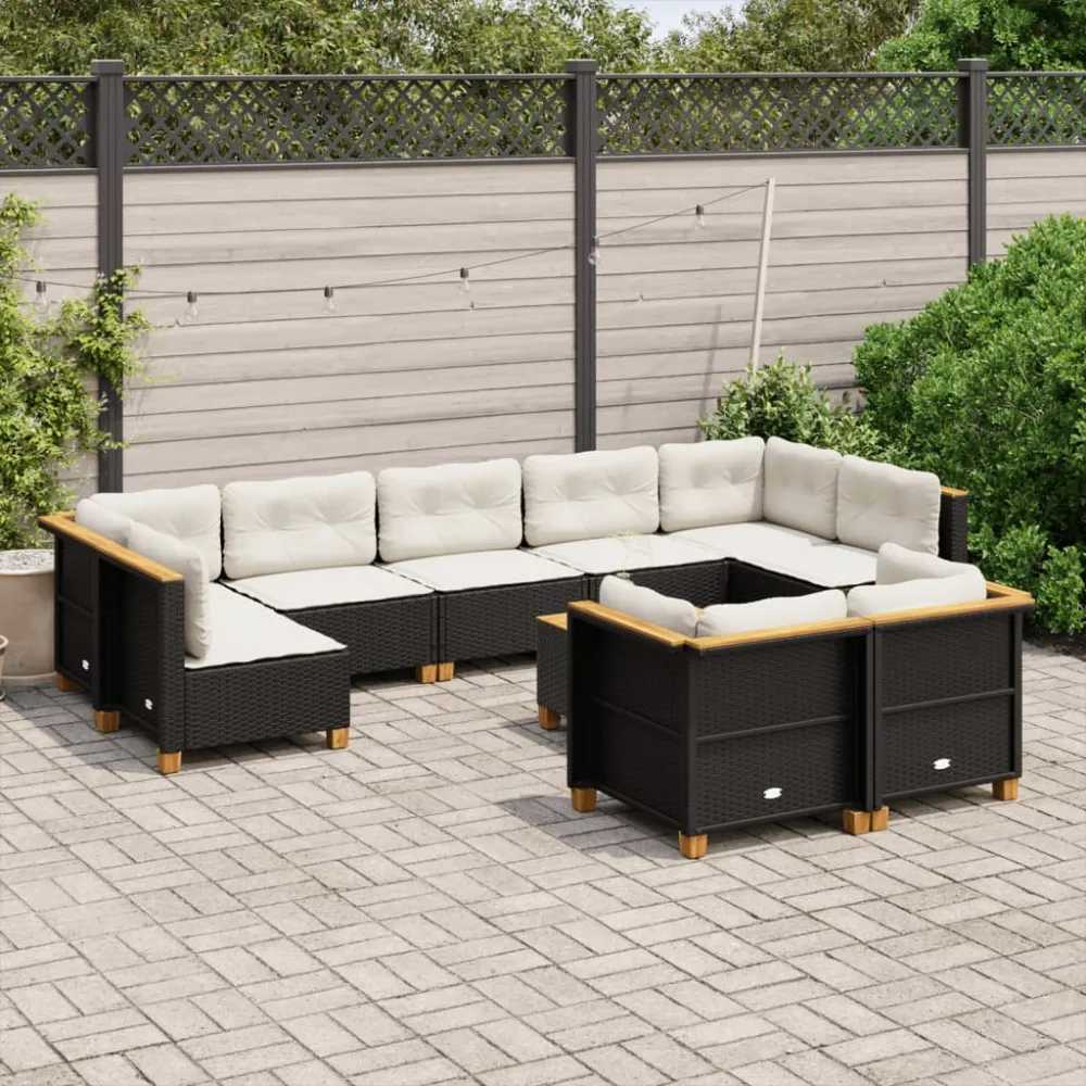 10-delige Loungeset met kussens poly rattan zwart vidaXL