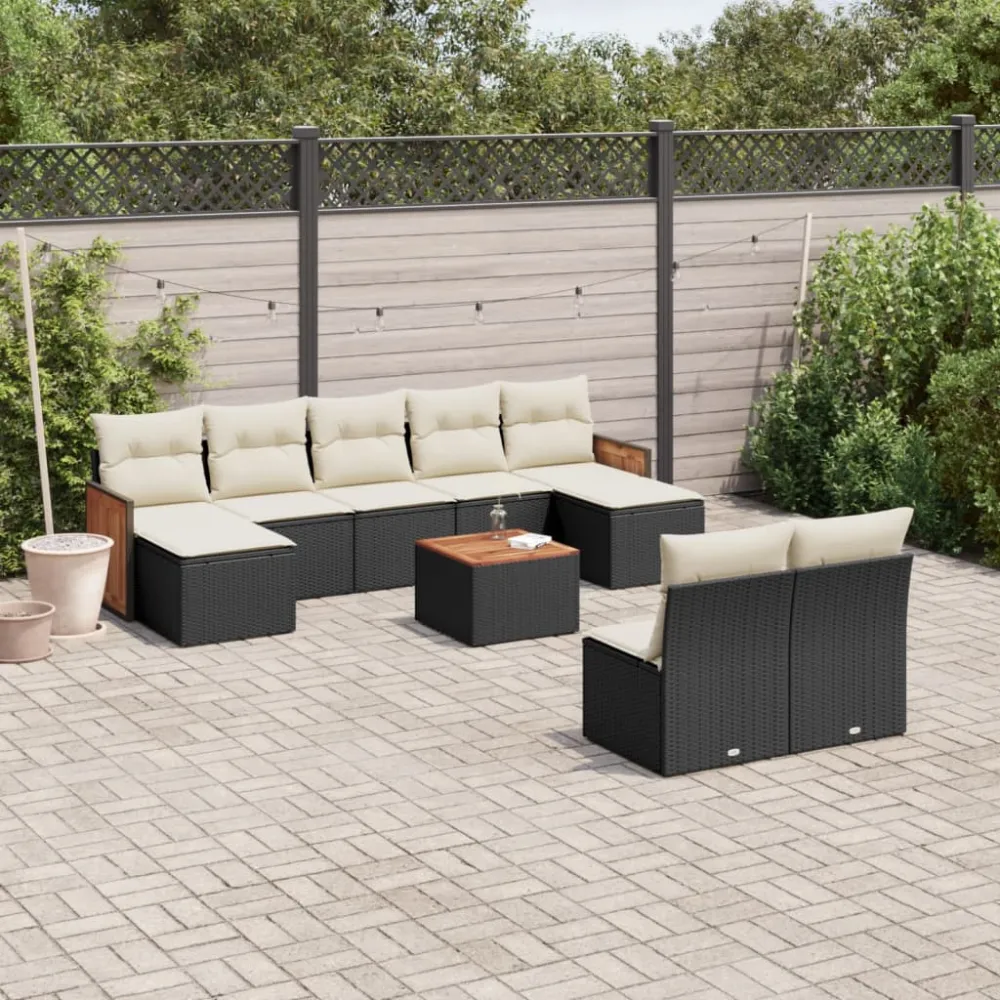 10-delige Loungeset met kussens poly rattan zwart vidaXL