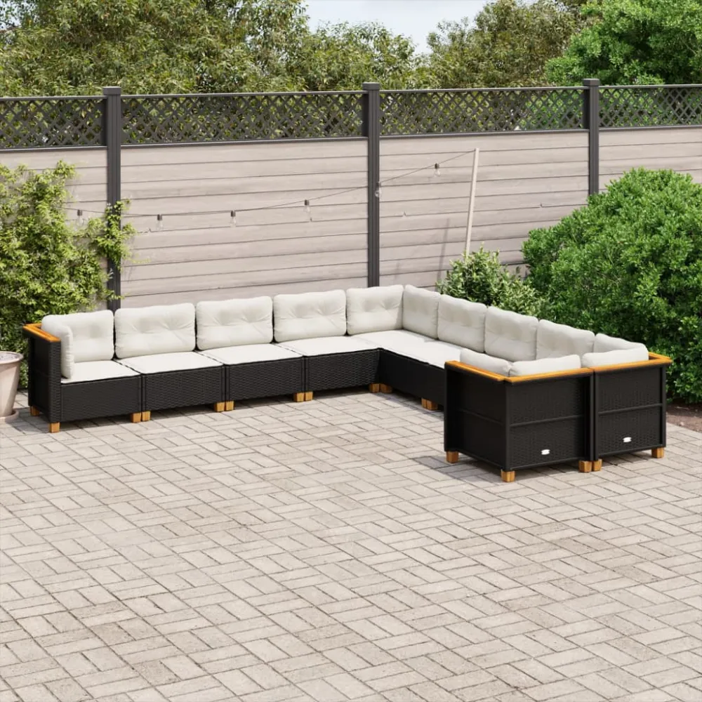 10-delige Loungeset met kussens poly rattan zwart vidaXL