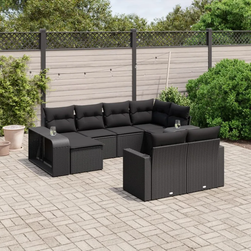 10-delige Loungeset met kussens poly rattan zwart vidaXL