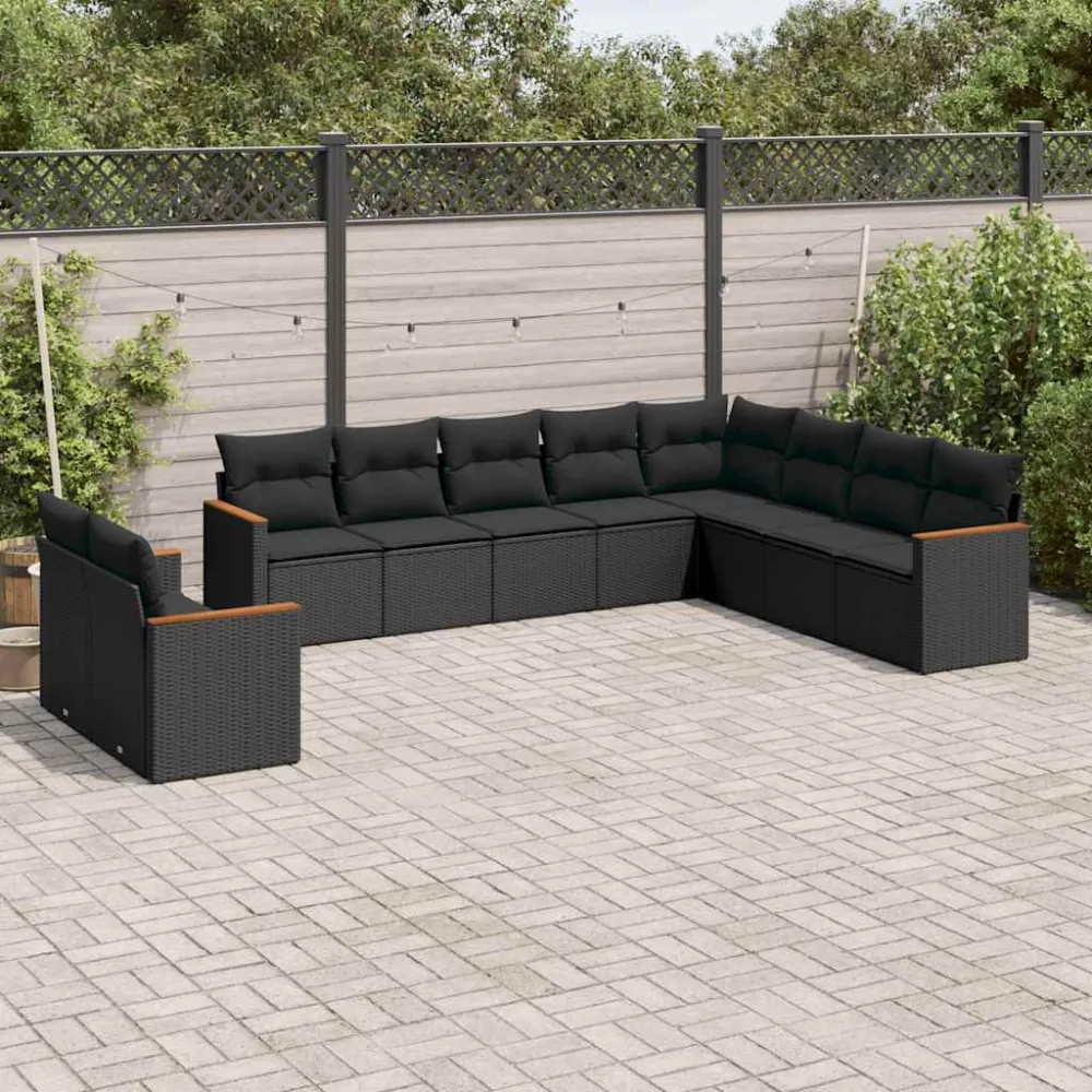 10-delige Loungeset met kussens poly rattan zwart vidaXL