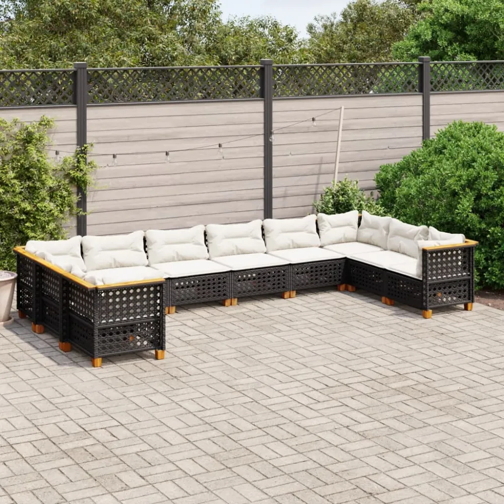 10-delige Loungeset met kussens poly rattan zwart vidaXL