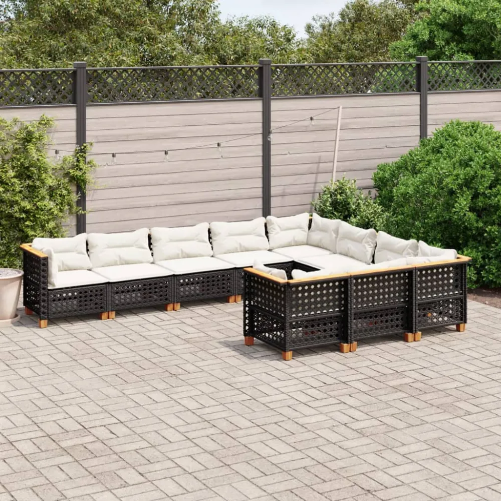 10-delige Loungeset met kussens poly rattan zwart vidaXL