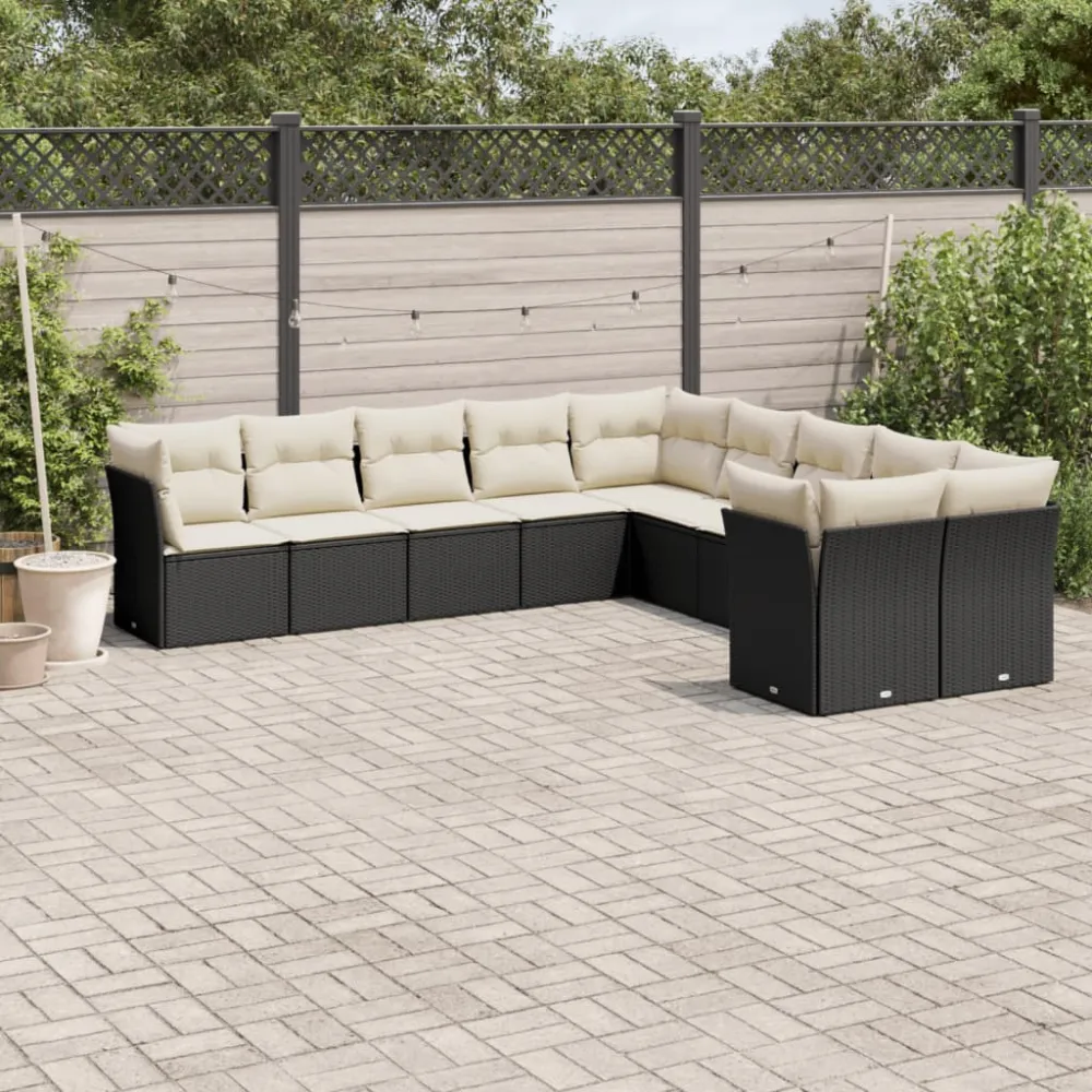 10-delige Loungeset met kussens poly rattan zwart vidaXL