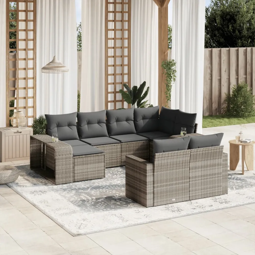 10-delige Loungeset met kussens poly rattan lichtgrijs vidaXL