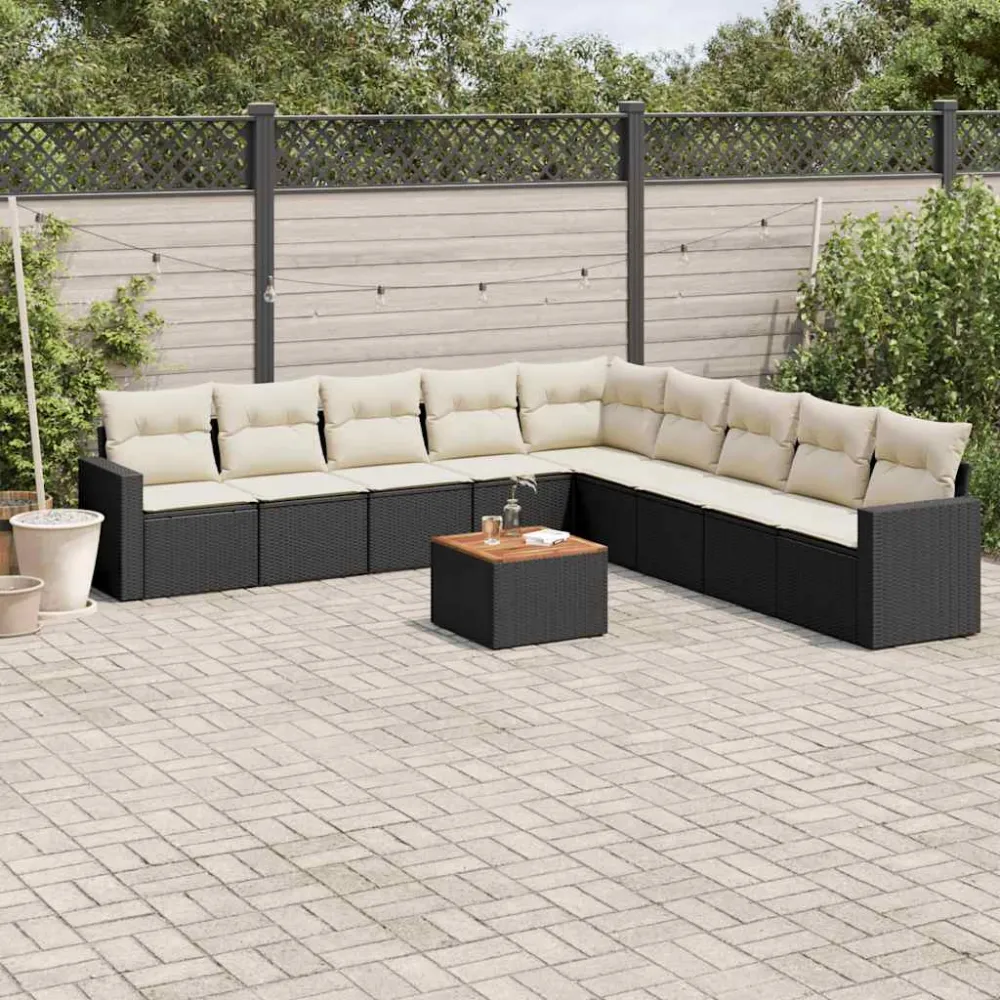 10-delige Loungeset met kussens poly rattan zwart vidaXL