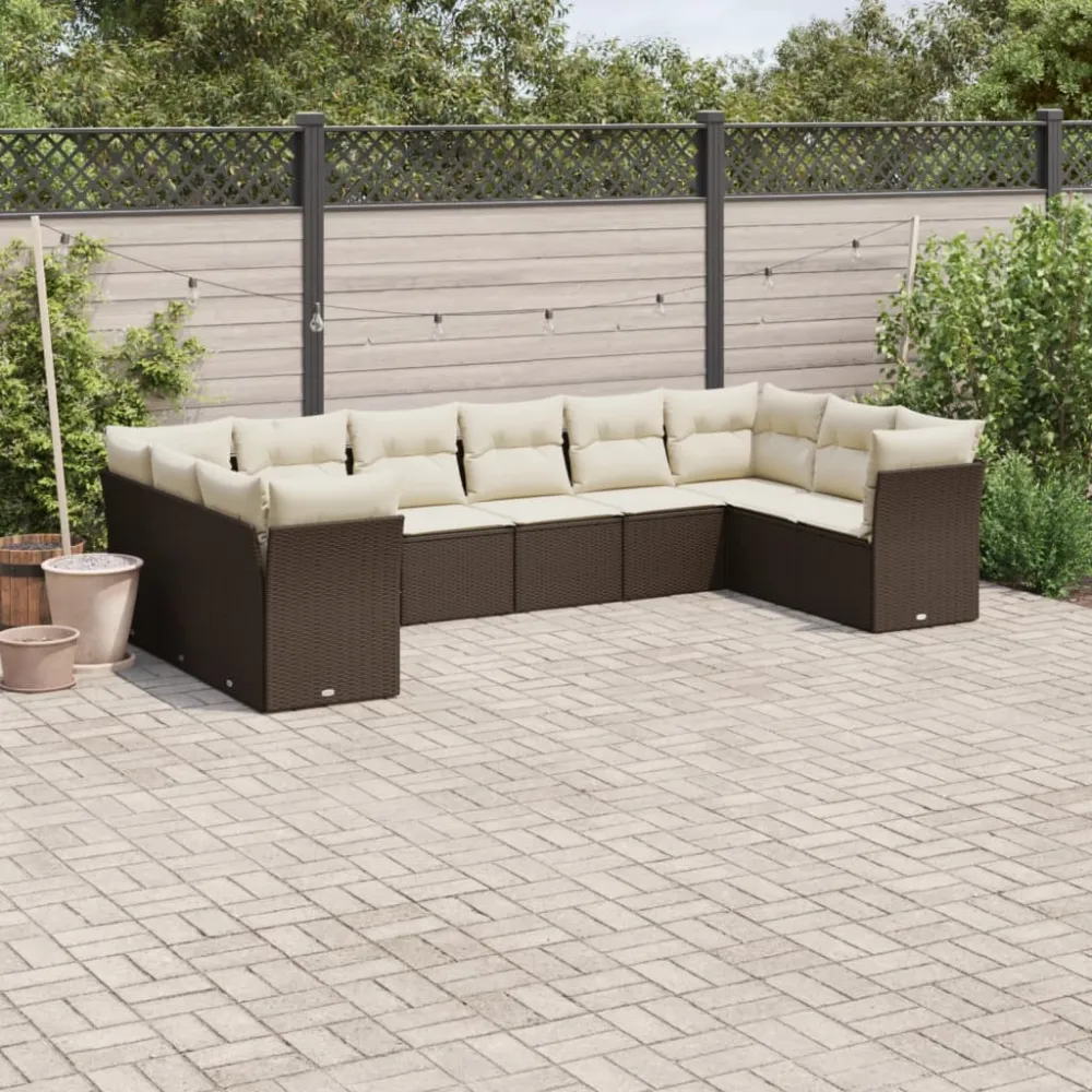 10-delige Loungeset met kussens poly rattan bruin vidaXL