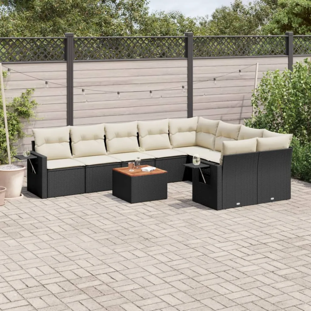 10-delige Loungeset met kussens poly rattan zwart vidaXL