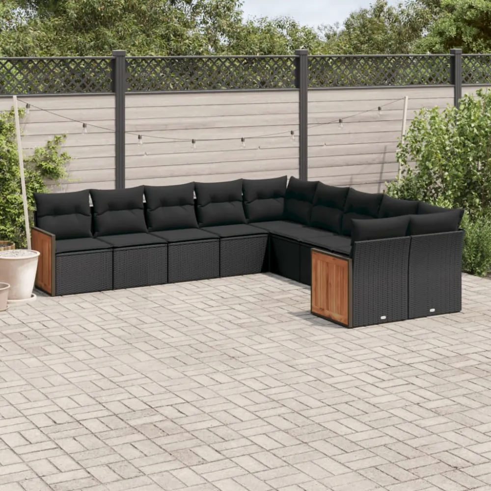 10-delige Loungeset met kussens poly rattan zwart vidaXL