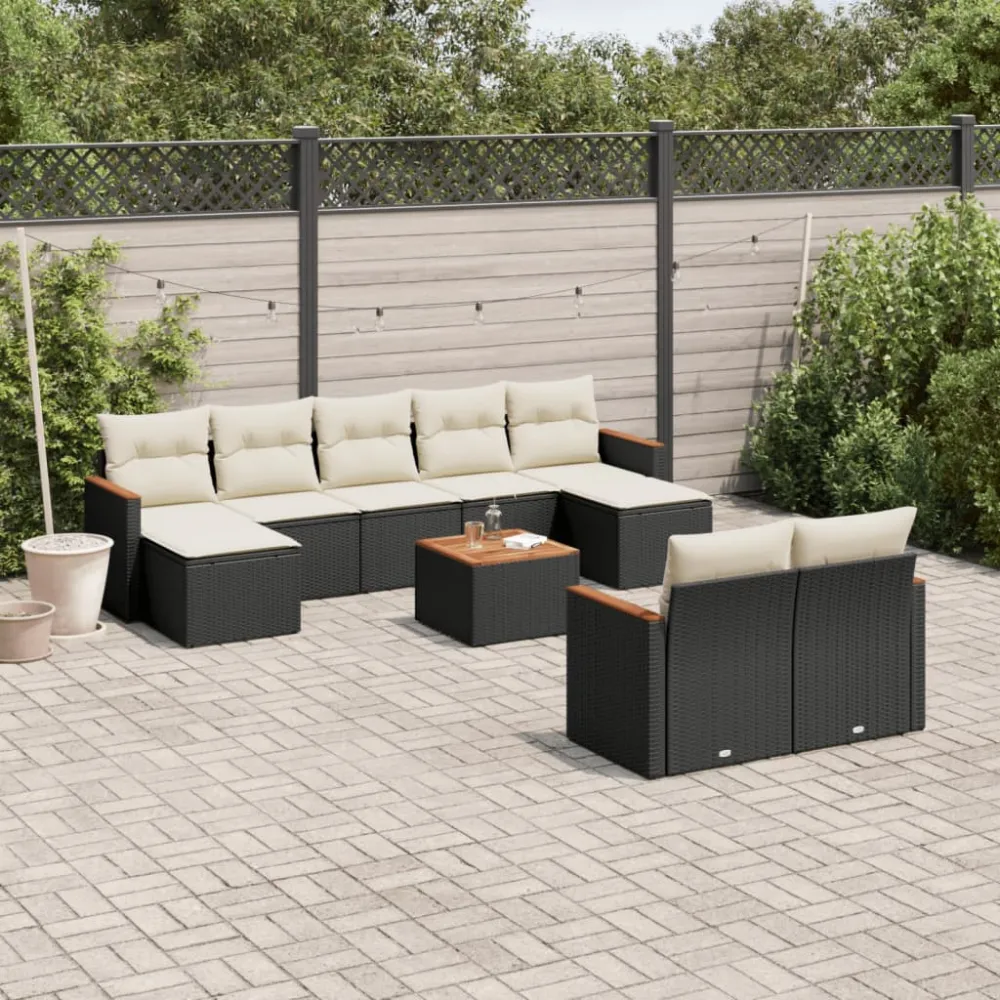 10-delige Loungeset met kussens poly rattan zwart vidaXL