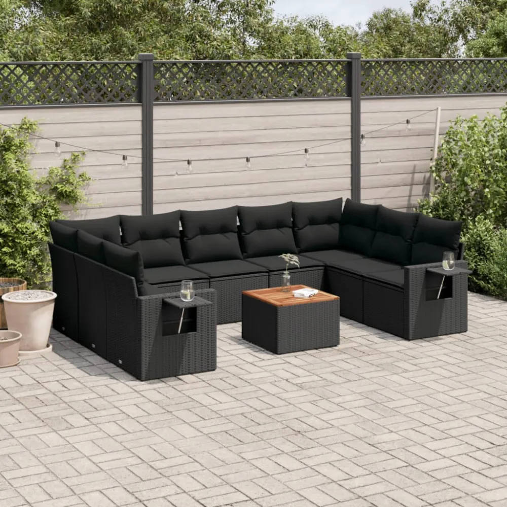 10-delige Loungeset met kussens poly rattan zwart vidaXL