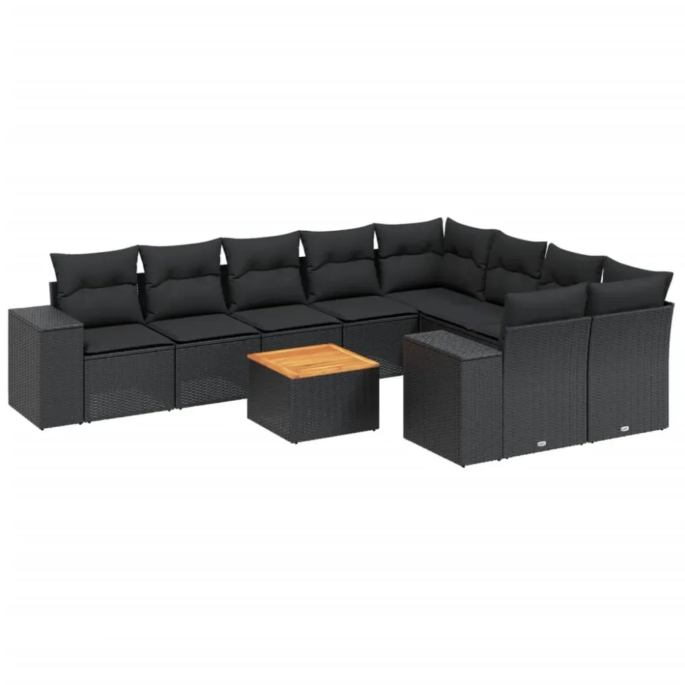 10-delige Loungeset met kussens poly rattan zwart vidaXL