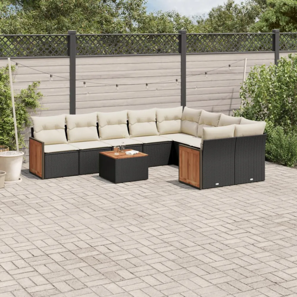 10-delige Loungeset met kussens poly rattan zwart vidaXL
