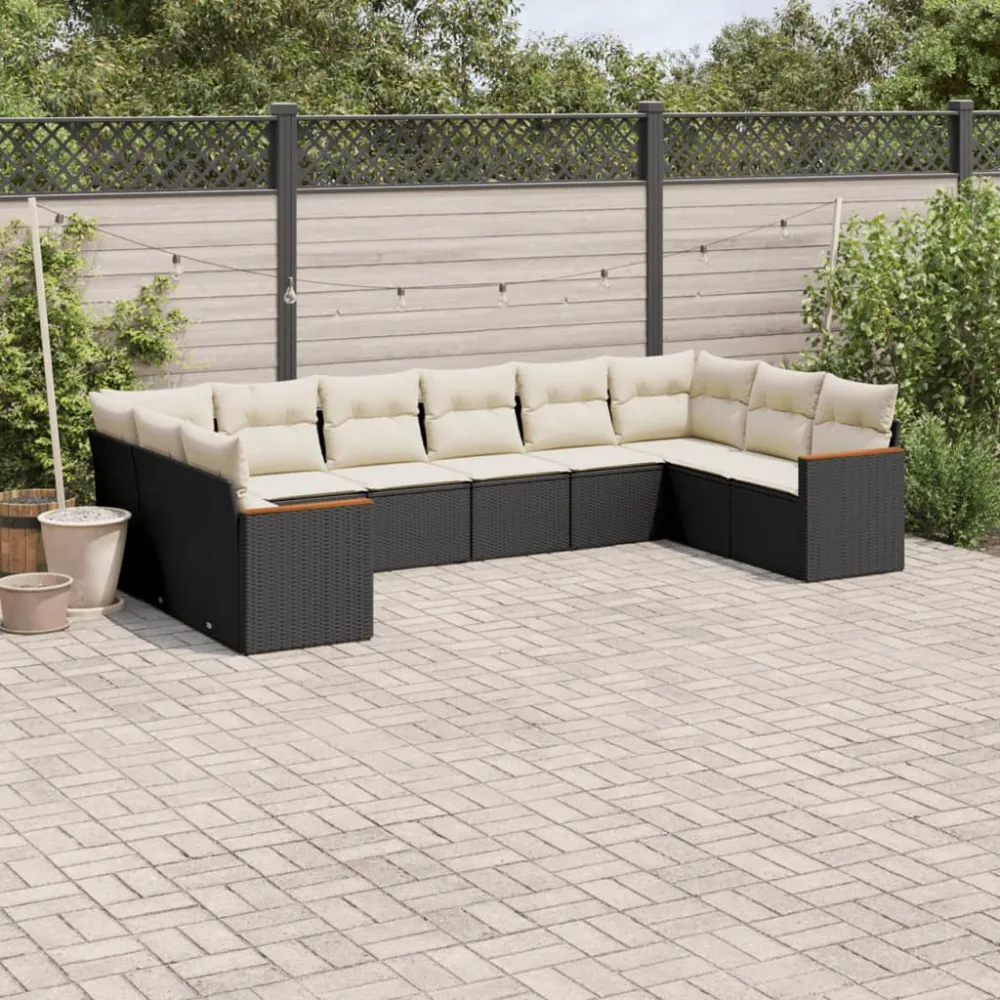 10-delige Loungeset met kussens poly rattan zwart vidaXL