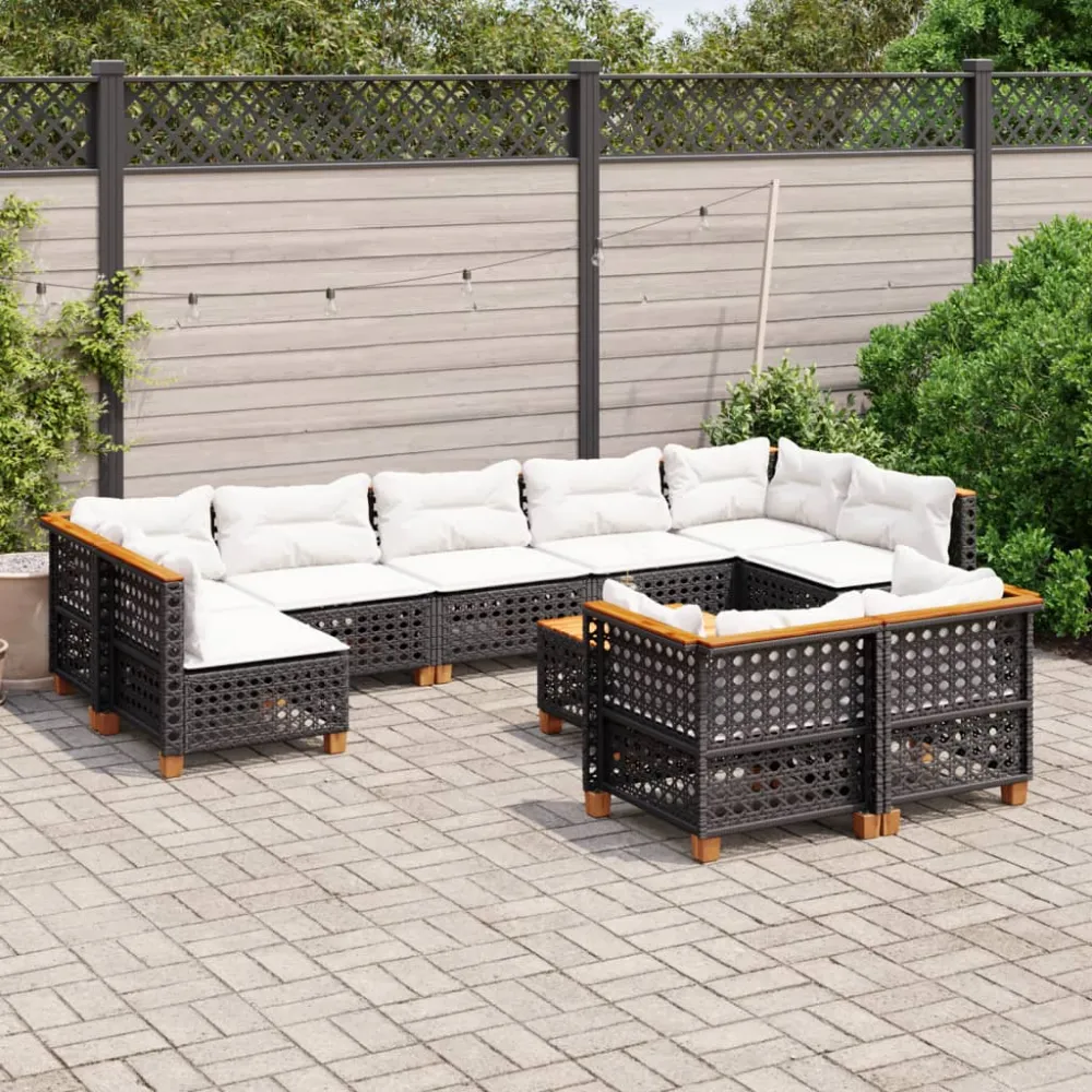 10-delige Loungeset met kussens poly rattan zwart vidaXL