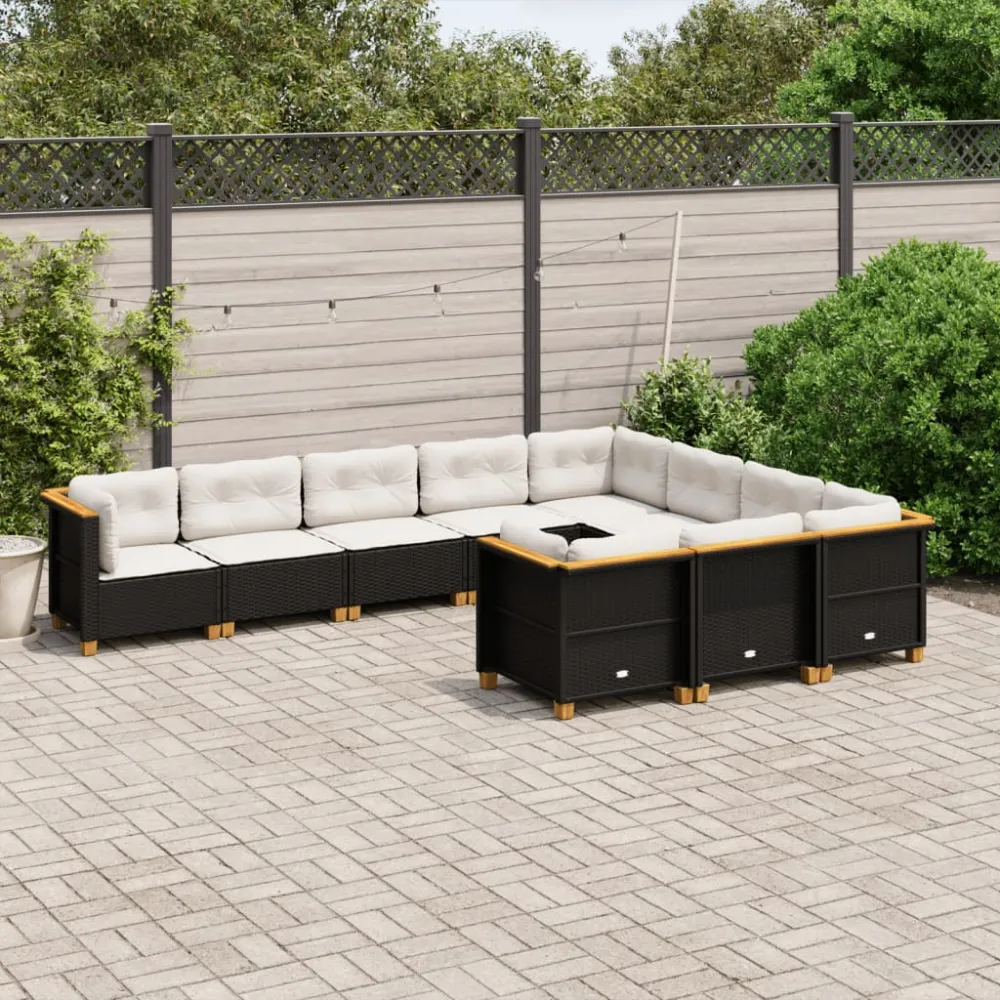 10-delige Loungeset met kussens poly rattan zwart vidaXL