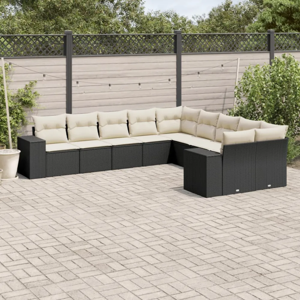 10-delige Loungeset met kussens poly rattan zwart vidaXL