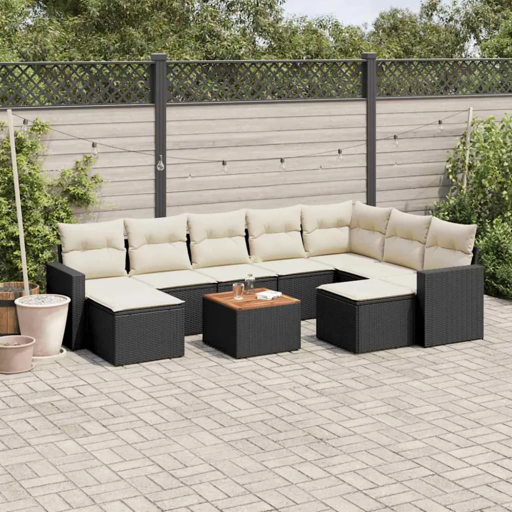 10-delige Loungeset met kussens poly rattan zwart vidaXL